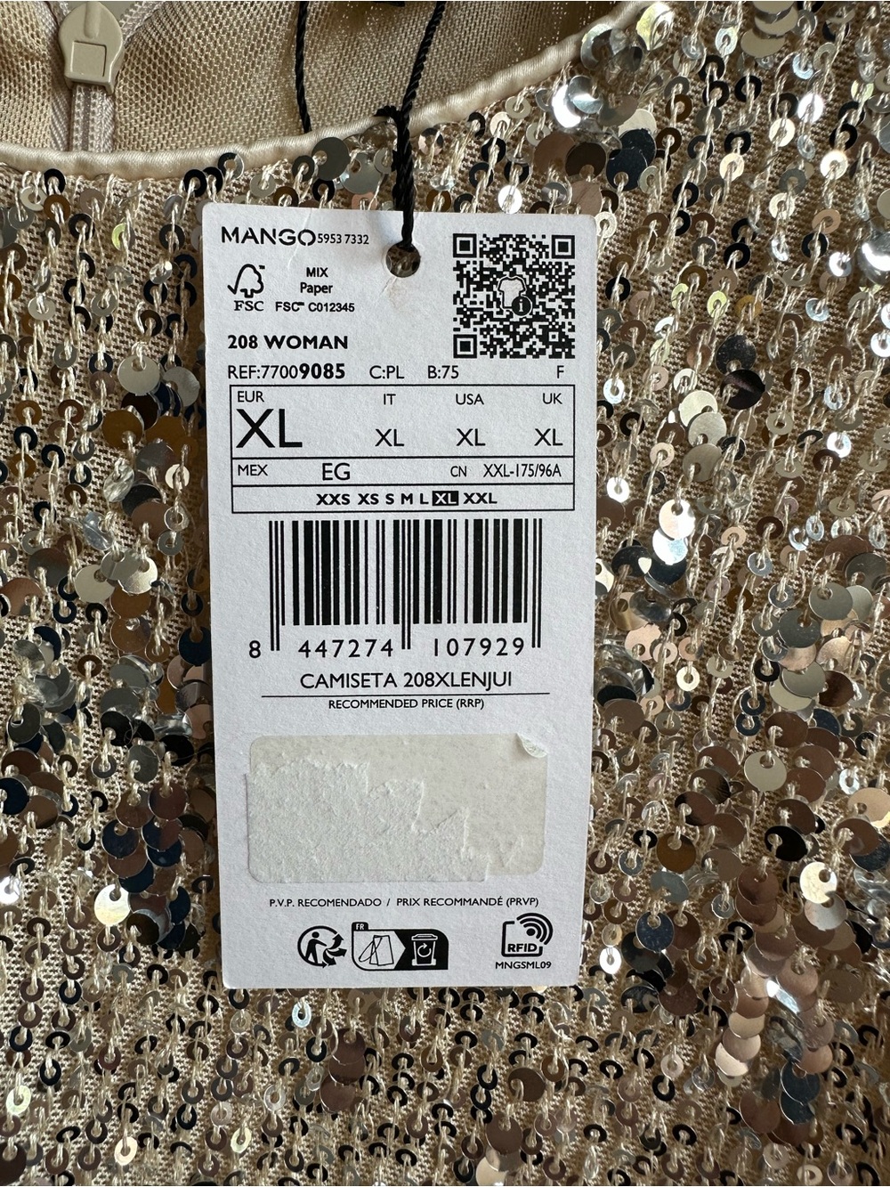 Mango Champagne Sequin Long-Sleeve Crewneck Top - Picture 3 of 4
